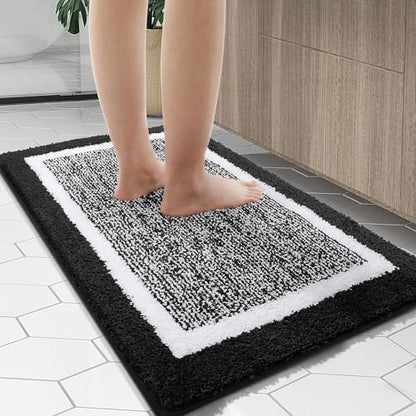 OLANLY Bathroom Runner Rugs 44x24, Long Bath Mats for Bathroom Floor, Black