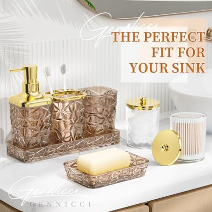 Bathroom Accessory Set, 7 Pcs Brown Bathroom Set, Acrylic Soap Dispenser and Toothbrush Holder Set, Qtip Holder Set, Bathroom Sink Set, Gift for Home Apartment