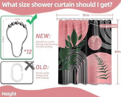 Black and Pink Extra Long Shower Curtain, Tall 72X84 in, Mid Century