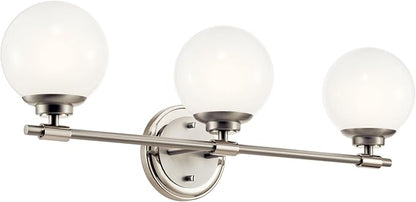 Kichler Benno 3-Light Vanity, Modern Light with Opal Glass in Polished Nickel and Brushed Nickel, for Bathroom or Powder Room (8.75" x 24.5"), 55172PN