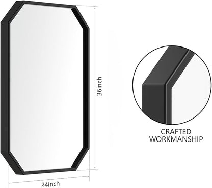 24x36 Inch Octagon Mirror for Bathroom Black Wall Mirror Rectangle Mirror | Black Bathroom Mirror Metal Frame Wall Mirror Decorative Rustic Accent Vanity Mirror Hanging for Over Sink Entryway