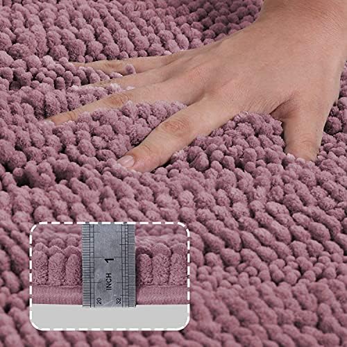 Turquoize Small Bathroom Rug 17x24, Absorbent Chenille Bath Rug, Mauve/Rose