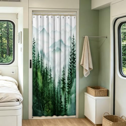 Dark Green and White Stall Shower Curtain, 54X72 in Narrow Small, Forest