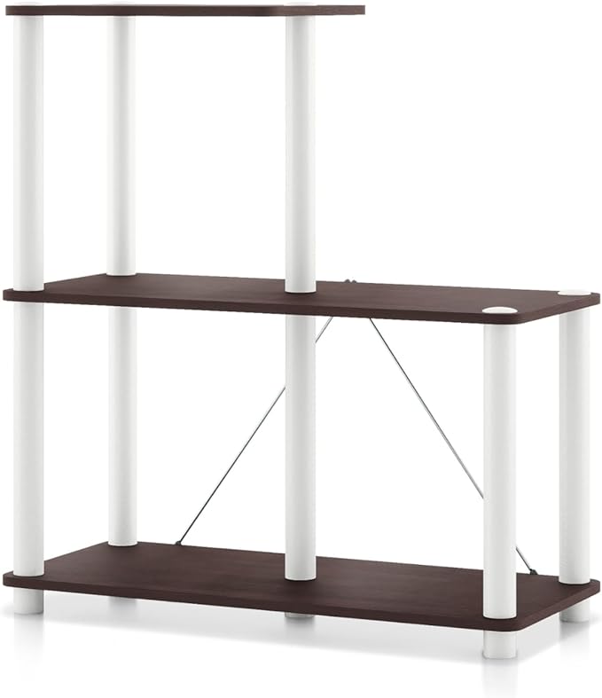 Homes: Inside + Out Apexa Modern 3-Cube Ladder Shelving Units, Collectibles Display Shelves, Easy Assembly Standing Shelf, Home Storage Organizer for Living Room, Bedroom, Office, Espresso