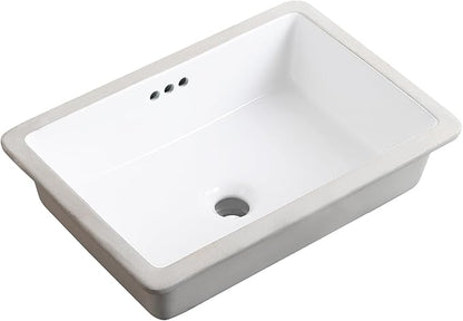 20 Inch Undermount Bathroom Sink Rectangle Undermount Sink White Ceramic Under Counter Bathroom Sinks with Overflow (19.8"x13.7")