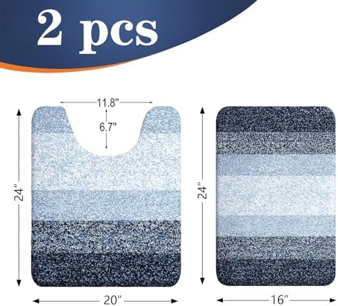 OLANLY Micorfiber Bathroom Rug Set 2 Piece, 24"x16"+U-Shaped 24"x20"