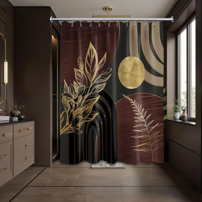 Dark Brown and Gold Shower Curtain, 60X72 in, Mid Century Modern