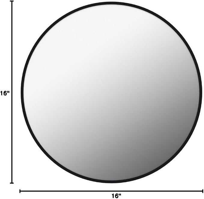 Black Round Mirror, Small 16" Circle Mirror, Round Wall Mirror with Simple Metal Frame, Modern Round Mirror Hanging for Bathroom, Bedroom, Entryway Wall Decoration, (16" Black)