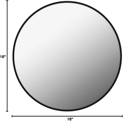 Black Round Mirror, Small 16" Circle Mirror, Round Wall Mirror with Simple Metal Frame, Modern Round Mirror Hanging for Bathroom, Bedroom, Entryway Wall Decoration, (16" Black)