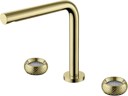 3 Hole Basin Mixer Faucet Double Handle Hot and Cold Water Brass 3 Hole Bathroom Faucets-Brushed Gold