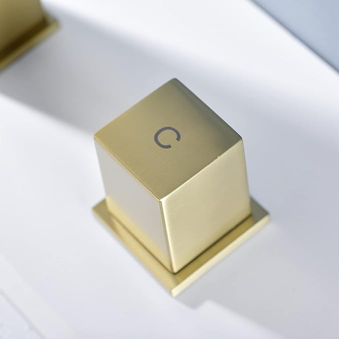 Luxury Brass Widespread Waterfall Bathroom Sink Faucets for 3 Hole 2-Handle 8 Inch Deck Vanity Faucet, &Stainless Steel Pop-up Drain Assembly, Brushed Gold