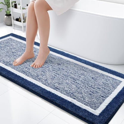 OLANLY Bathroom Runner Rugs 59x24, Extra Long Bath Mats for Bathroom, Navy