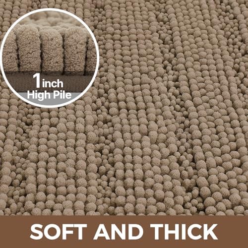 Bcoimo Bath Rugs Mat Set,2 Piece Non Slip Chenille Latte Bathroom Mat Sets
