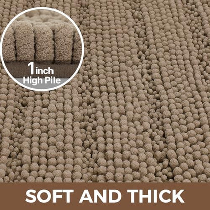 Bcoimo Bath Rugs Mat Set,2 Piece Non Slip Chenille Latte Bathroom Mat Sets