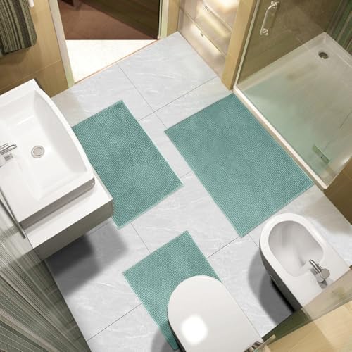 Urvoix Bathroom Rugs Sets 3 Piece, Non-Slip Chenille Bath Rug Set