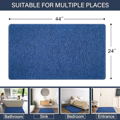 LOCHAS Luxury Bathroom Rug Shaggy Bath Mat 24 x 44 Inch, Blue