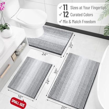 OLANLY Bathroom Runner Rugs 70x24, Soft Chenille Striped Bath Rugs, Grey