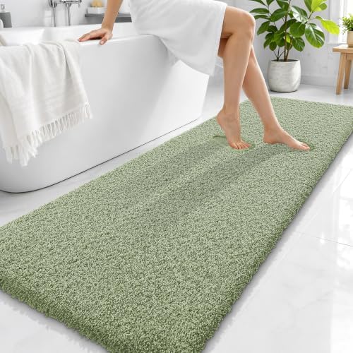 OLANLY Microfiber Bathroom Runner Rugs 70x24, Soft Bath Mat, Sage Green