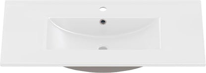 36" Bathroom Vanity with Sink, Freestanding Bathroom Cabinet | Ceramic Top & Backsplash, 4 Storage Drawers, X-Shaped Doors, Adjustable Shelving, Door Storage and Towel Bar, Navy Blue