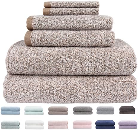 Everplush Diamond Jacquard 6 Pieces Bath Towel Set, Luxury Super Soft Oversized Towels, Highly Absorbent Diamond Jacquard Quick Dry Bath Towel for Bathroom Light Brown Towels
