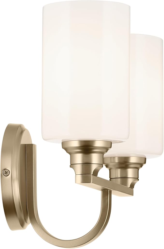 Kichler Gioe 14.25" 2-Light Vanity Light with Opal Glass in Champagne Bronze, Damp Rated, for Bathroom, Powder Room, Over a Mirror, (14.25" W x 10.5" H), 55225CPZ