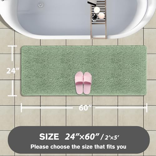 Bathroom Runner Rug 24 x 60 Inch – Extra Large Long Bath Mat | Absorbent and Washable Thick Chenille Bath Rug Non-Slip Runner Rug for Bathroom, Shower, Sink(Sea Foam)