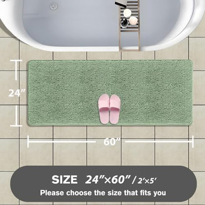 Bathroom Runner Rug 24 x 60 Inch – Extra Large Long Bath Mat | Absorbent and Washable Thick Chenille Bath Rug Non-Slip Runner Rug for Bathroom, Shower, Sink(Sea Foam)