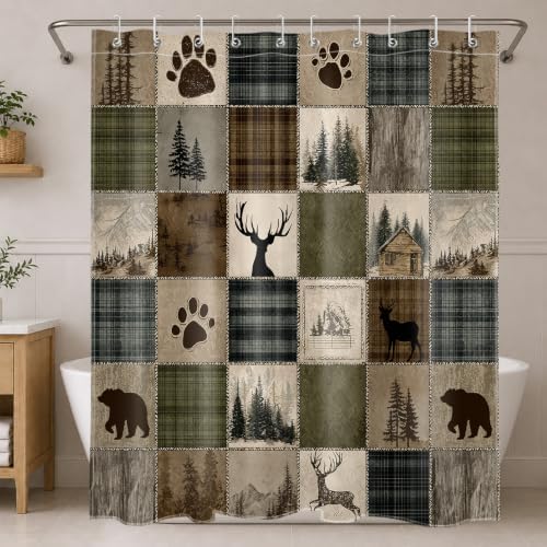 Rustic Cabin Forest Shower Curtain for Bathroom, 60W X 72L inches