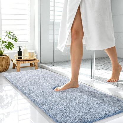 OLANLY Microfiber Soft Bathroom Rugs Mats 47x17, Cornflower Blue and White