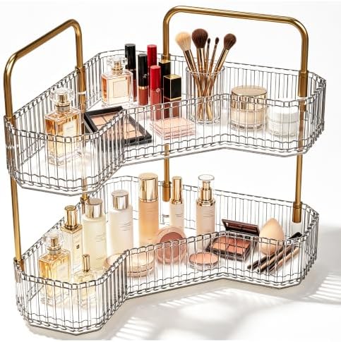 2-Tier Corner Bathroom Organizer, Skincare Vanity Counter Shelf Clear