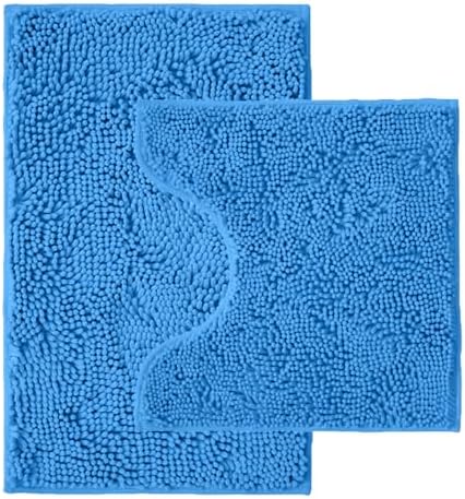 Bathroom Rugs Sets 2 Piece,Super Absorbent Chenille Bath Mats and U-Shaped Toilet Rug,Strong PVC Non Slip Backing,Microfiber Washable Dry Quickly Bath Mats for Bathroom(20"x32"+20"x20"U, Calm Blue)