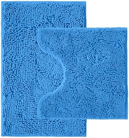 Bathroom Rugs Sets 2 Piece,Super Absorbent Chenille Bath Mats and U-Shaped Toilet Rug,Strong PVC Non Slip Backing,Microfiber Washable Dry Quickly Bath Mats for Bathroom(20"x32"+20"x20"U, Calm Blue)
