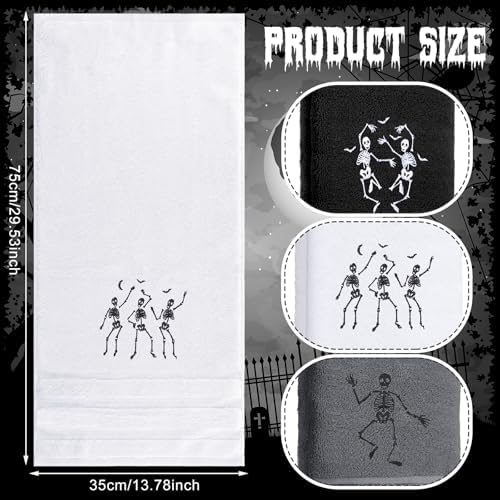FuWeave 3 Pcs Black White Halloween Skeleton Hand Towels for Bathroom