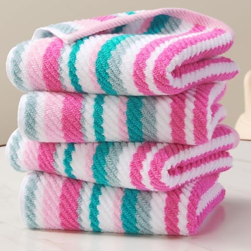 VOOVA & MOVAS Striped Hand Towels 4 Pack, 100% Cotton, 16x27 in, Pink Teal