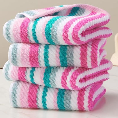VOOVA & MOVAS Striped Hand Towels 4 Pack, 100% Cotton, 16x27 in, Pink Teal