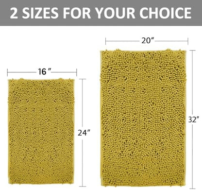 Bathroom Rugs Sets 2 Piece Extra Soft Chenille Bathroom Mats Non Slip Bath Mat Set,Absorbent Shaggy Rugs Perfect Plush Bath Rugs with U-Shaped Toilet Rug,Bathrom Carpets for Bathroom Gold