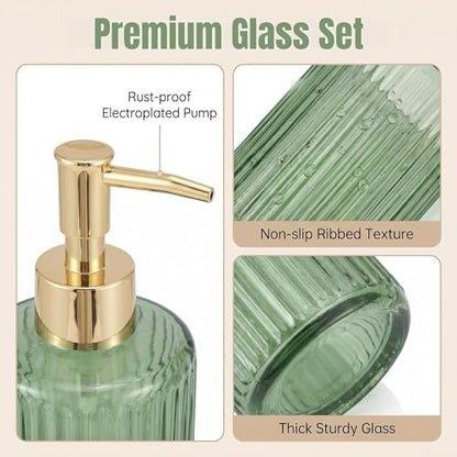 Green Bathroom Accessories Set 4 Pcs, Glass Bathroom Set
