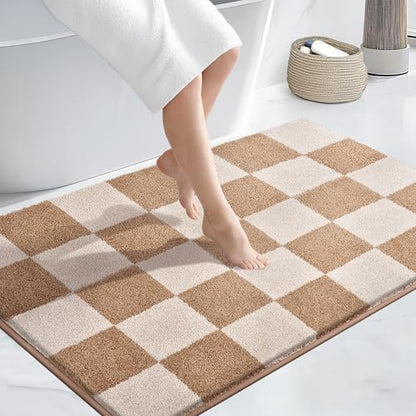 PURRUGS Bathroom Rug Non-Slip Machine Washable 30" x 46", Super Absorbent and Quick-Dry Bath Mat, Extra Soft and Plush Bath Rug for Shower, Bathtub and Sink, Beige & Grayish Brown