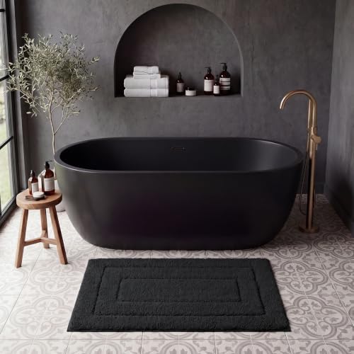 GRANNY SAYS Black Bathroom Rug 16" x 24", Non-Slip Microfiber Bath Mat