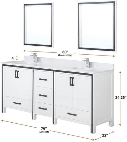 Ziva 80 in W x 22 in D White Double Bath Vanity and Cultured Marble Top