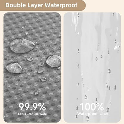 Grey Shower Curtain and Liner Set, 3 in 1 Waffle Shower Curtain Set with 12 Double Sided Shower Curtain Hooks, Fabric Shower Curtains for Bathroom 72 x 72