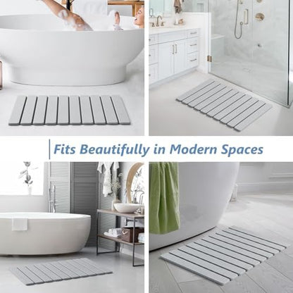 AWW Foldable Stone Bath Mat, Diatomaceous, 23.6"x15.5", Light Grey
