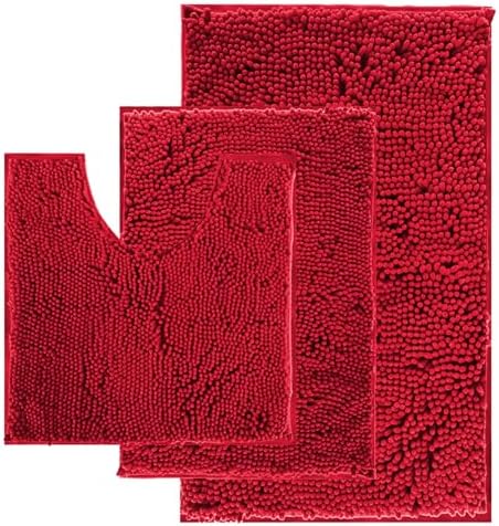 RUN HELIX Christmas Rugs Bathroom Rugs Sets 3 Piece Extra Soft Chenille Bathroom Mats Non Slip Bath Mat Set Bath Rugs Soft Absorbent Non Slip Washable Bath Mats with Toilet Mats Bath Decoration