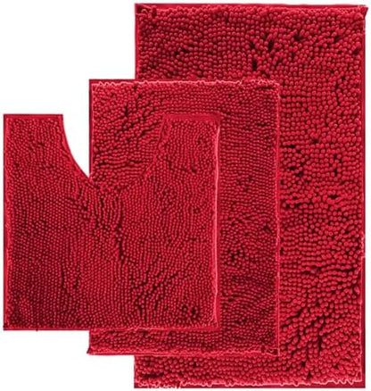 RUN HELIX Christmas Rugs Bathroom Rugs Sets 3 Piece Extra Soft Chenille Bathroom Mats Non Slip Bath Mat Set Bath Rugs Soft Absorbent Non Slip Washable Bath Mats with Toilet Mats Bath Decoration