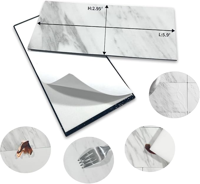 AULIGET 100-Piece White Marble Look Peel and Stick Backsplash Wall Tiles, 3" x 6" PVC Faux Stone Stick on Tile for Backsplash Kitchen, Bathroom, Laundry Room, Camper, Fireplace