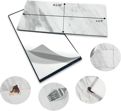AULIGET 100-Piece White Marble Look Peel and Stick Backsplash Wall Tiles, 3" x 6" PVC Faux Stone Stick on Tile for Backsplash Kitchen, Bathroom, Laundry Room, Camper, Fireplace