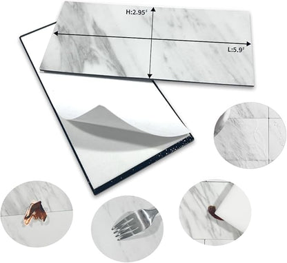 AULIGET 4-Piece White Marble Look Peel and Stick Backsplash Wall Tiles, 3" x 6" PVC Faux Stone Stick on Tile for Backsplash Kitchen, Bathroom, Laundry Room, Camper, Fireplace