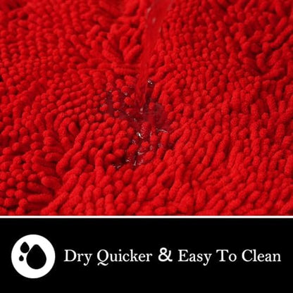 Bathroom Rugs Chenille Bath mat 2 Piece Set, Super Absorbent, Strong PVC Non Slip Backing, Bath mats for Bathroom, Plush Shaggy, Thick, Machine Washable, Bathtub, Toilet.(Red)
