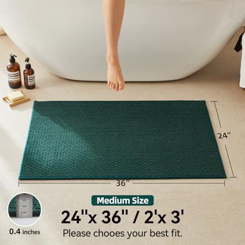 Triohero Bathroom Rugs Non Slip Washable, Super Absorbent Thin Bath Mat Quick Dry Low Pile Bathroom Rug, Dark Green 24"x36"