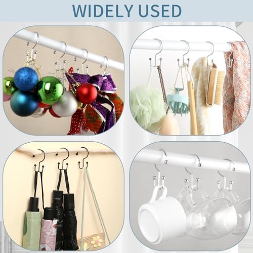 24 Pcs Shower Curtain Hooks, Goowin Shower Curtain Rings, Durable Silver Shower Curtain Hooks Rust Proof, Shower Rings for Curtain, Double Glide Shower Hooks for Shower Curtain Rods, Chrome